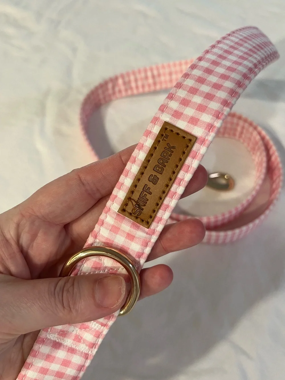 Pink Gingham Dog Leash